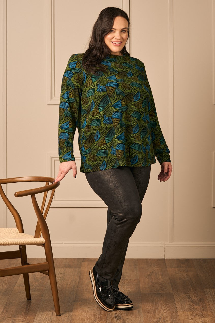 OUr model is wearing Mona LIsa ribbed jersey top in green for Froxx Clothing