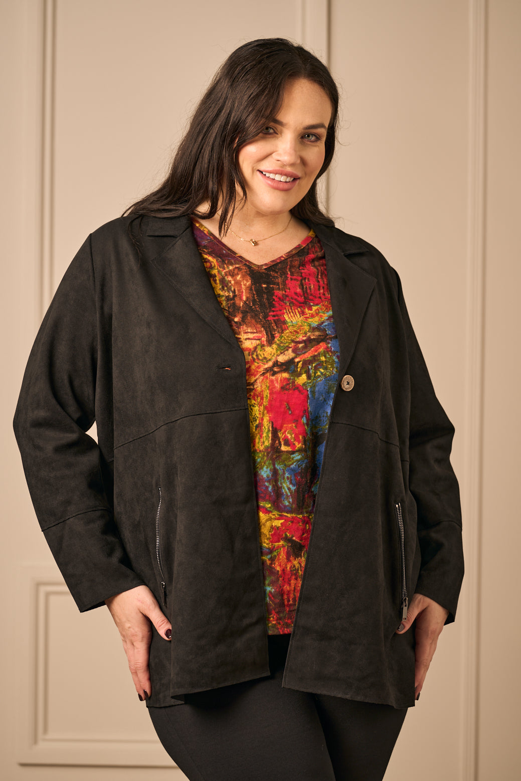 Via Appia faux suede jacket - Black