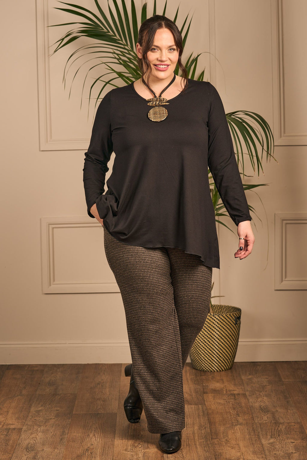 Robell Britt dog tooth palazzos - Chocolate