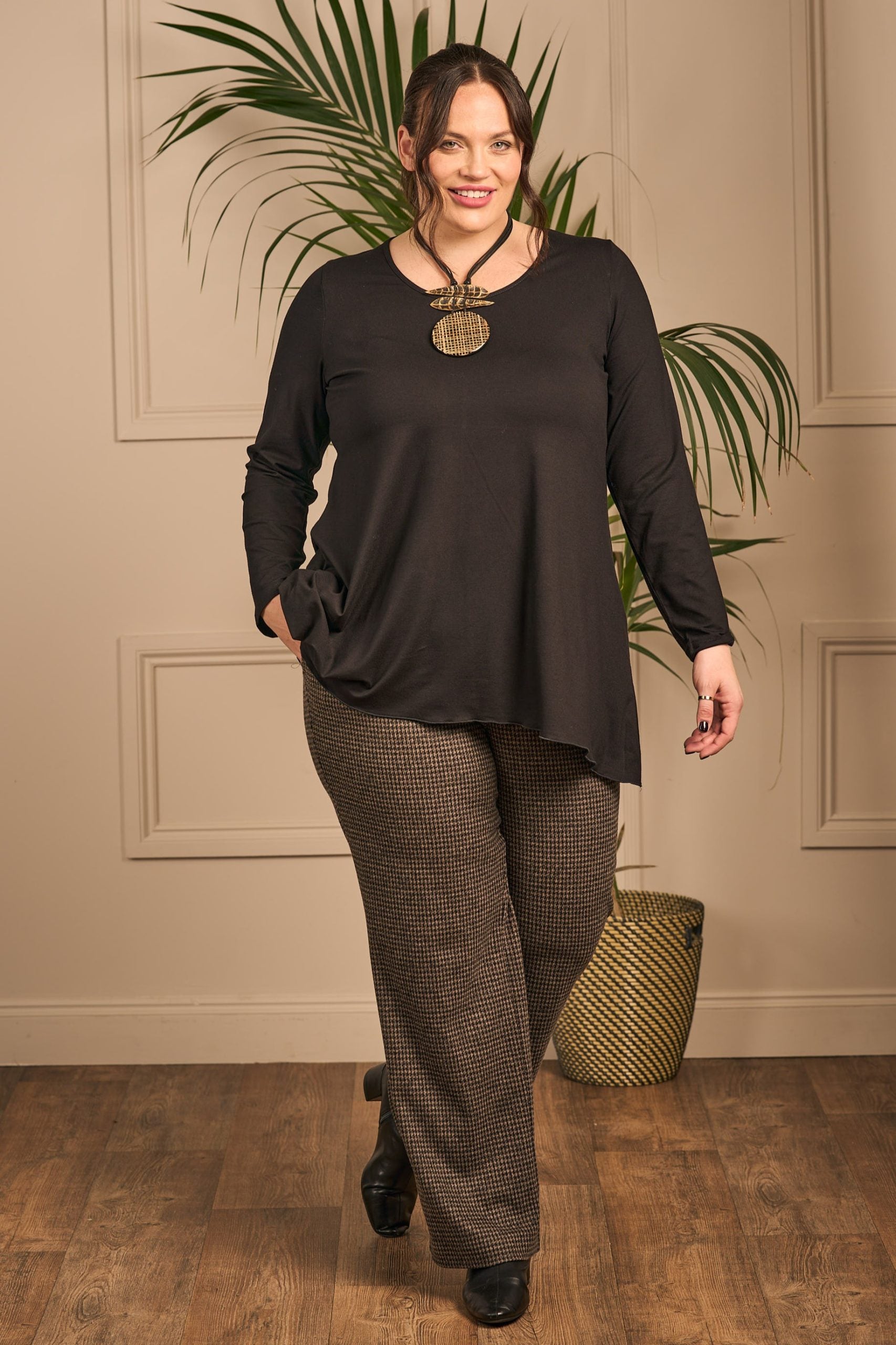 Robell Britt dog tooth palazzos - Chocolate