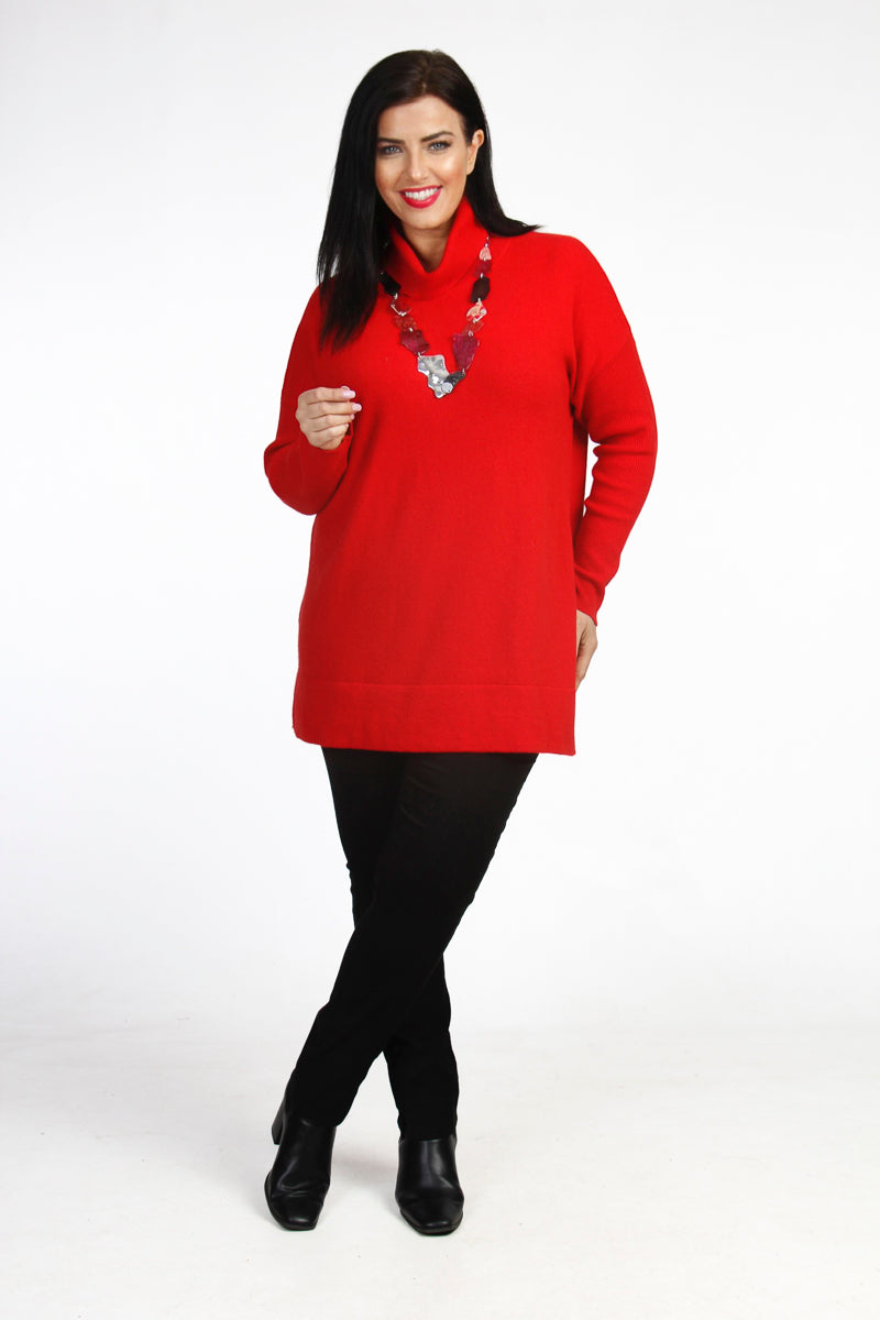 Yoek wool mix cowl jumper - Red