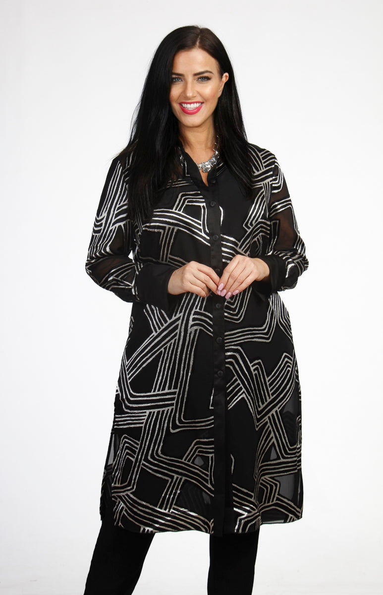 Mona Lisa abstract long jacket - Black/Silver