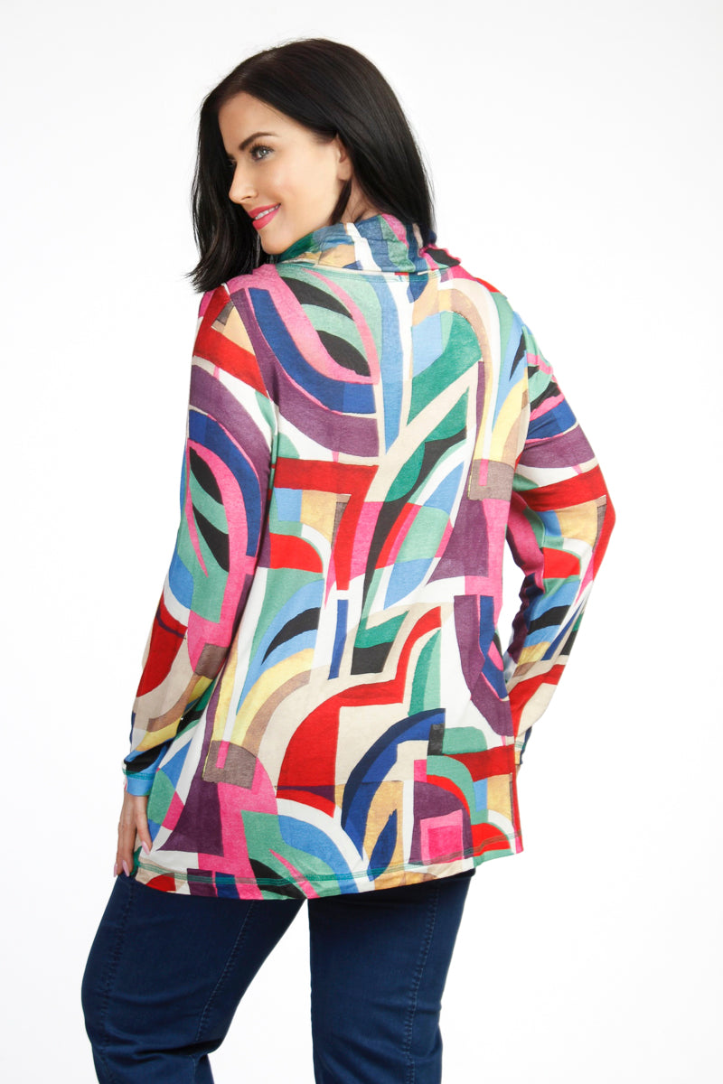 KJ Brand jersey abstract cowl top - Multi