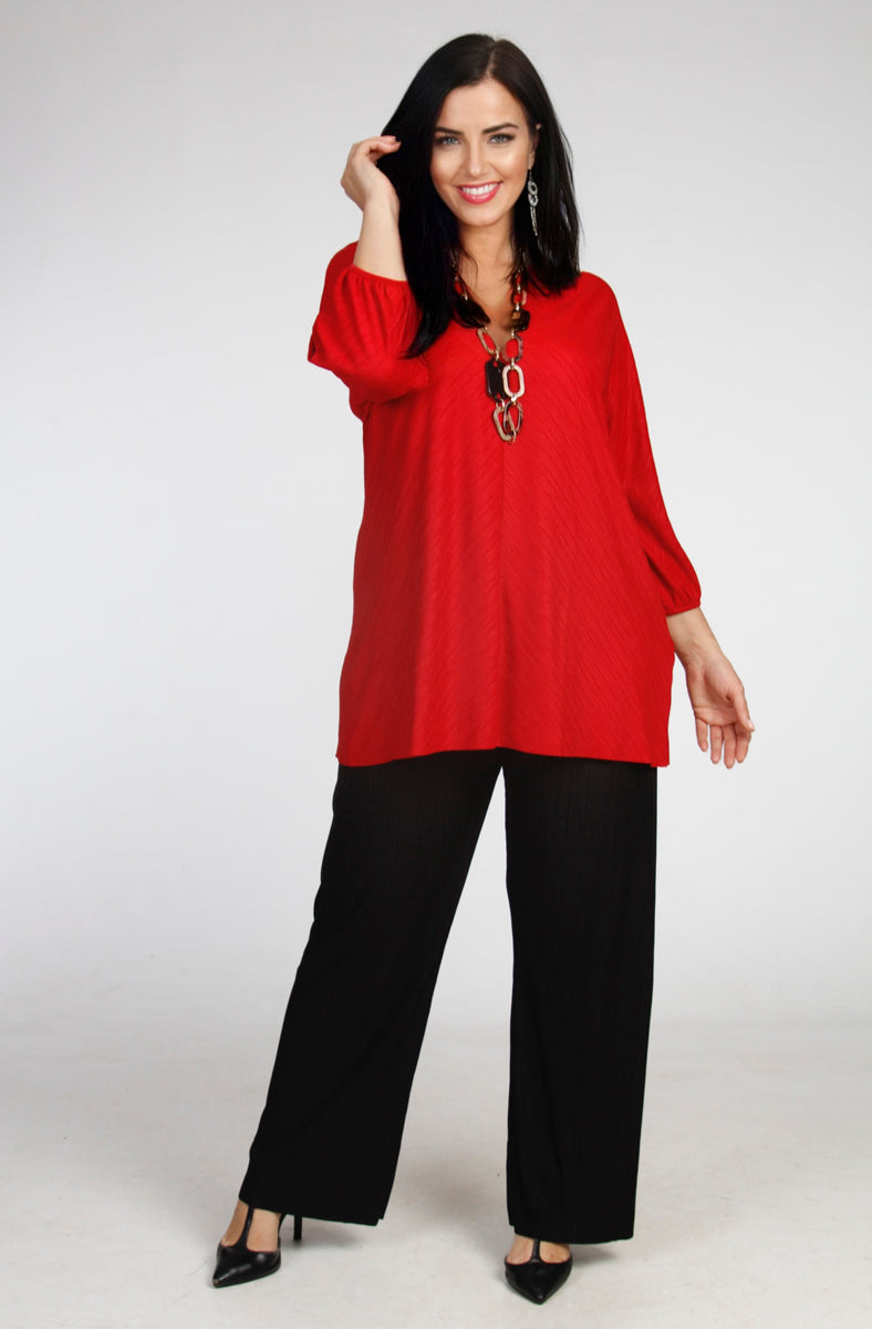 See You plissee V neck top - Red
