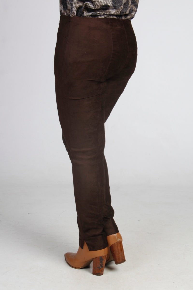Robell Rose faux suede trouser - Chocolate