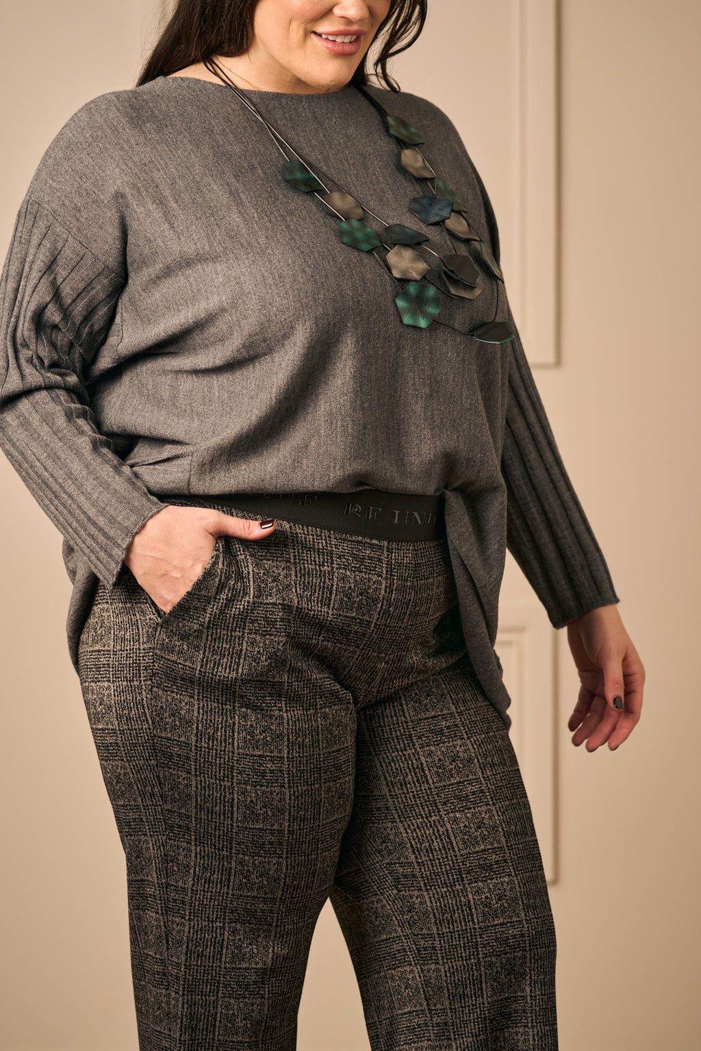 Robell Britt check palazzos - Grey