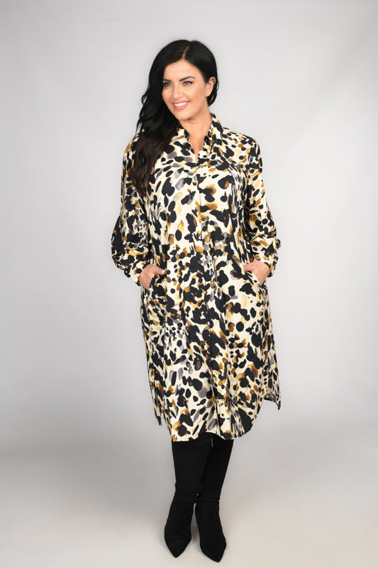 Masai Nydema animal print shirt dress - Black/Cream