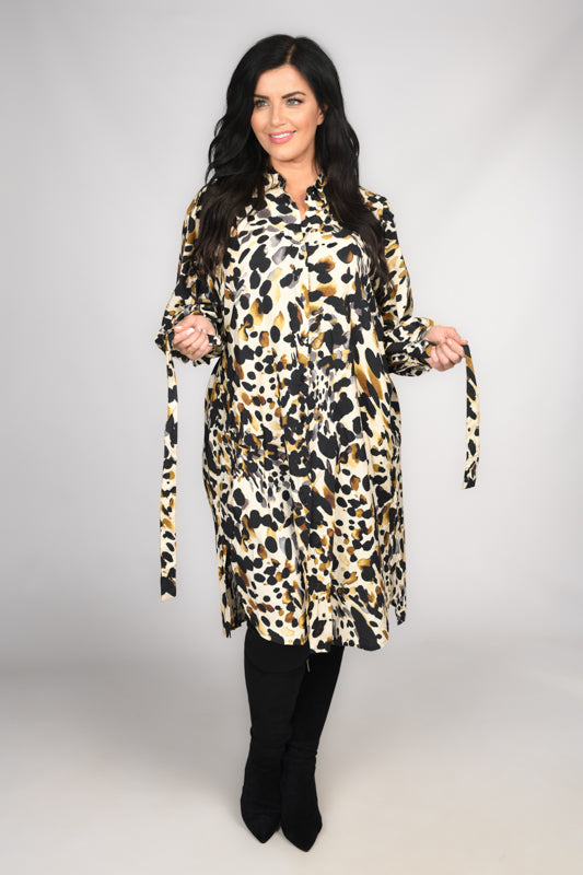 Masai Nydema animal print shirt dress - Black/Cream