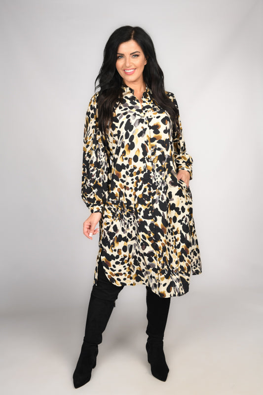 Masai Nydema animal print shirt dress - Black/Cream