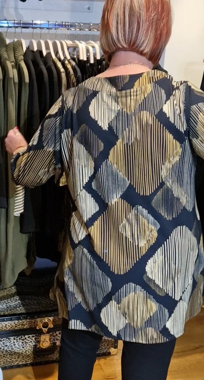 Pont Neuf Jola Tea jersey lines tunic - Black/Gold