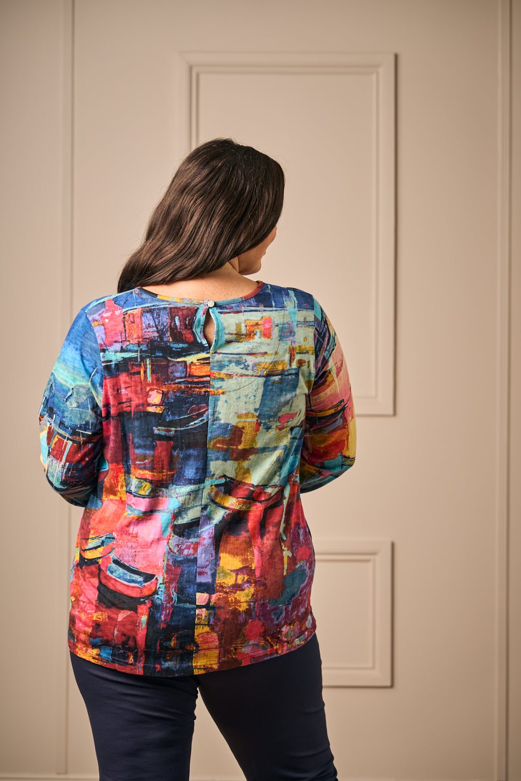 Orientique V neck tee - Blue/Pink