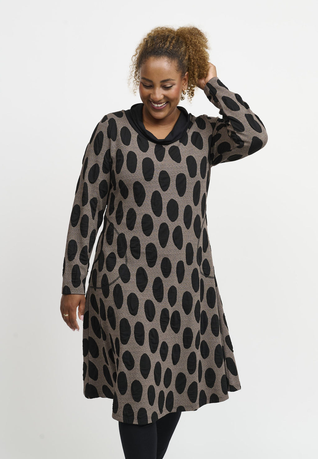 Pont Neuf Vally jersey cowl dress- Taupe