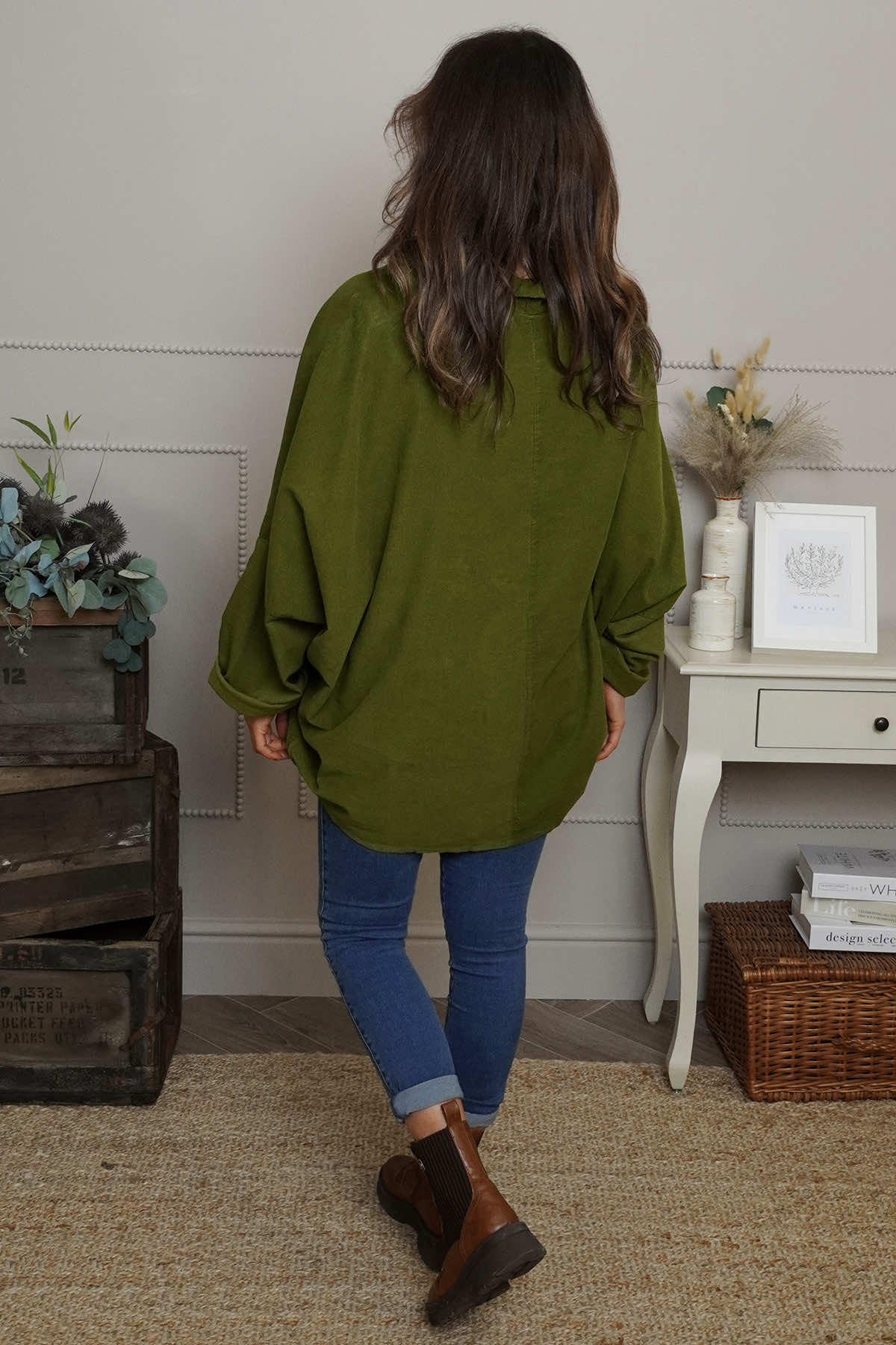 Made In Italy needlecord cowl top - Olive