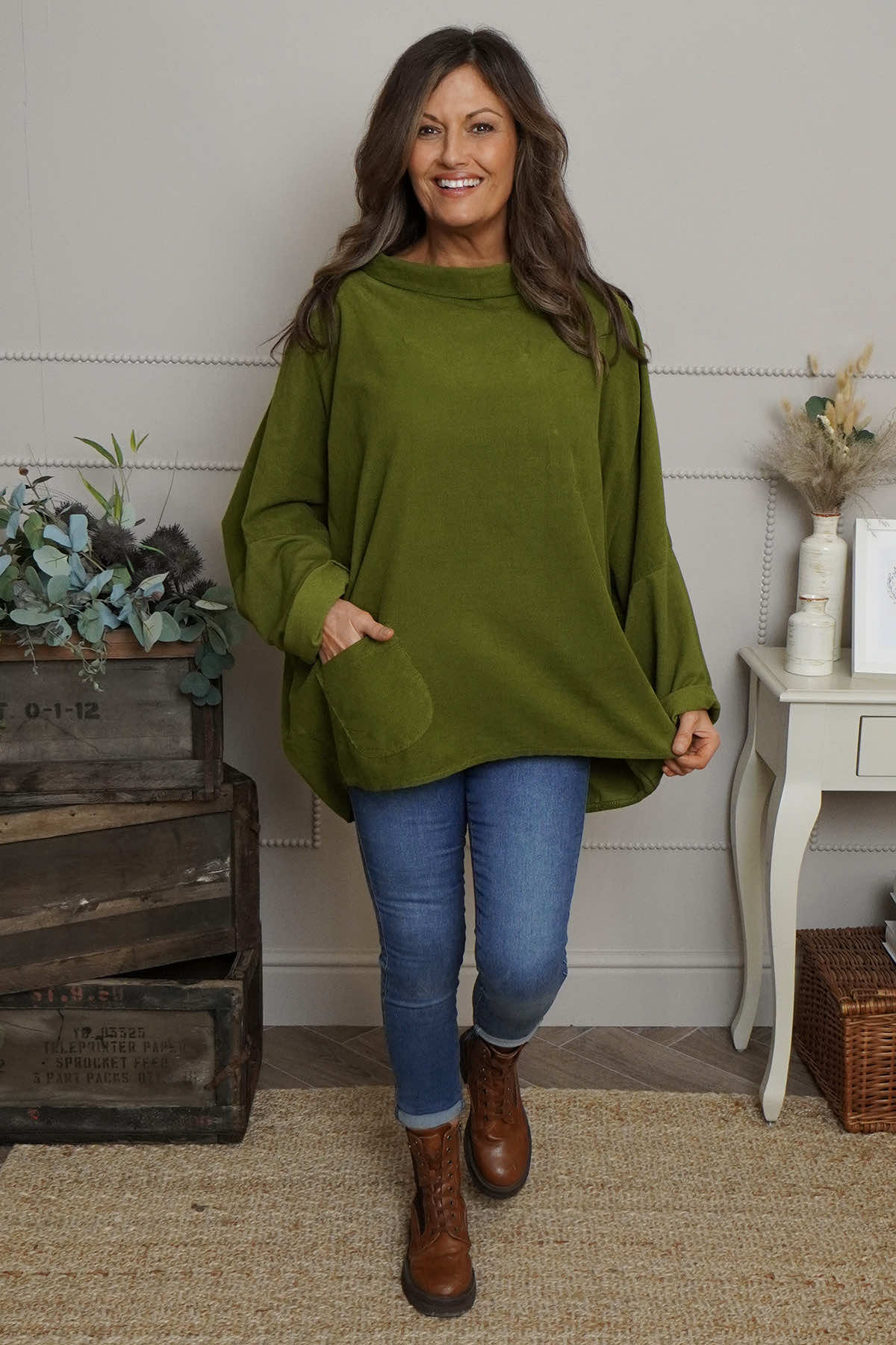 Made In Italy needlecord cowl top - Olive