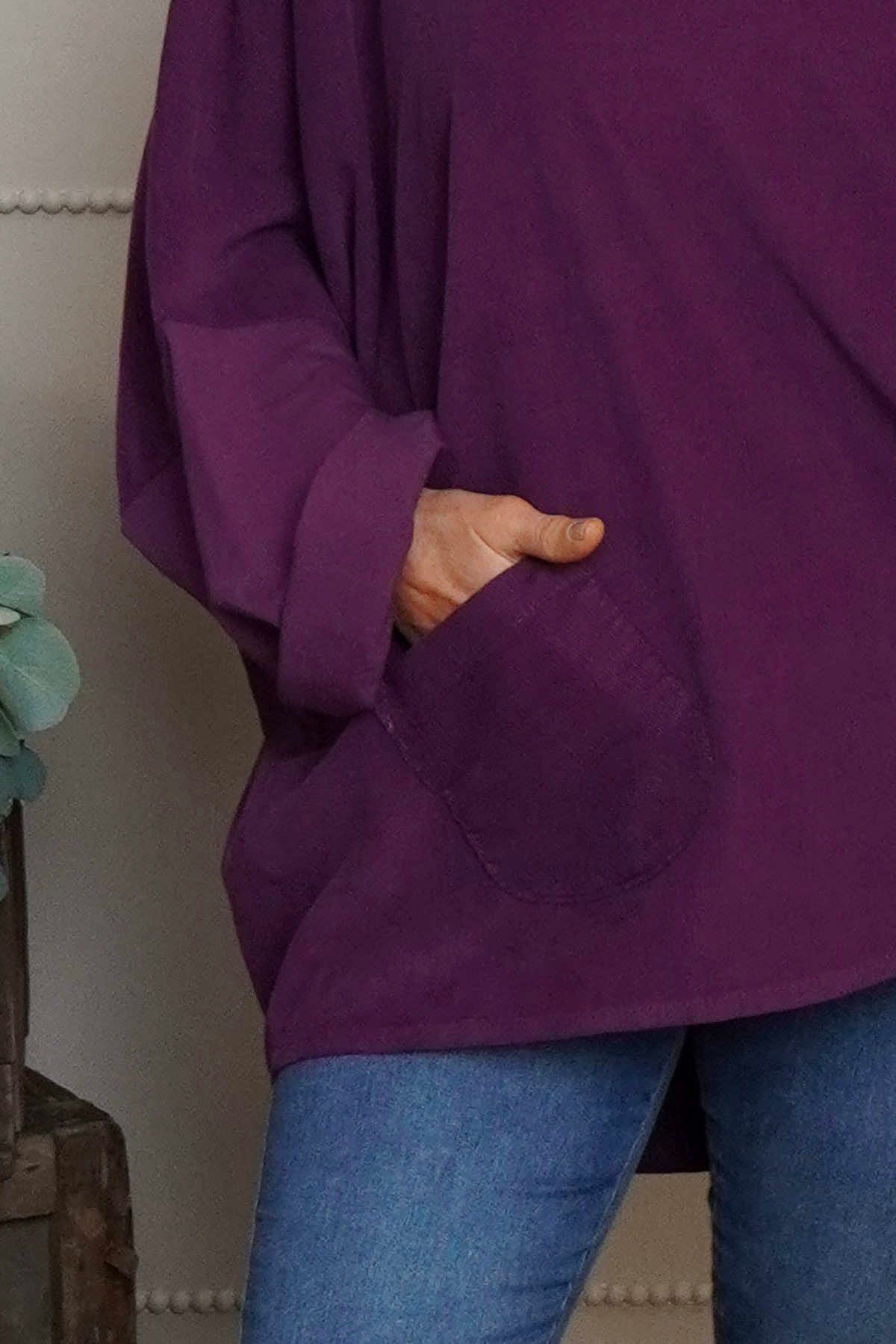 Made In Italy needlecord cowl top - Purple