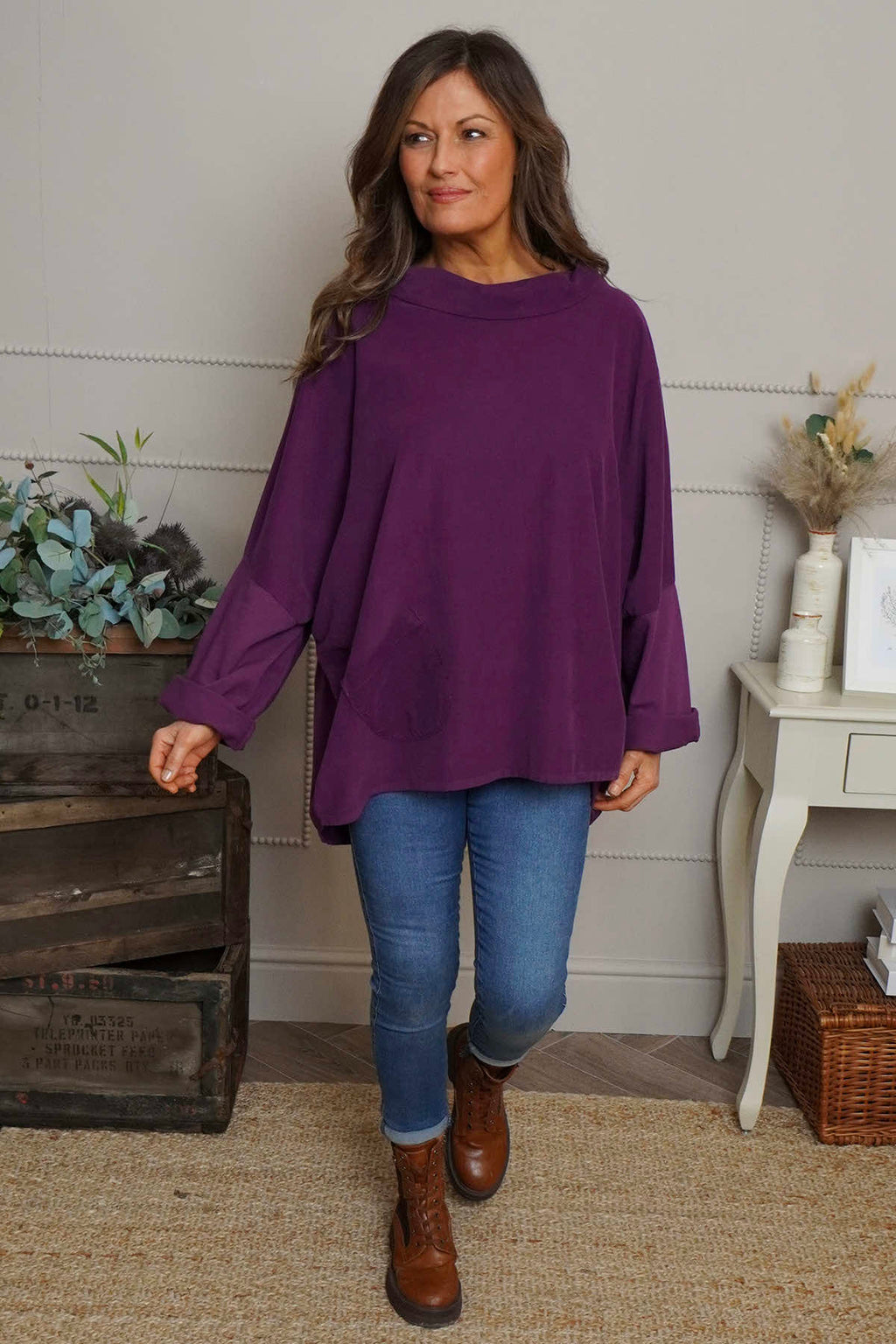Made In Italy needlecord cowl top - Purple