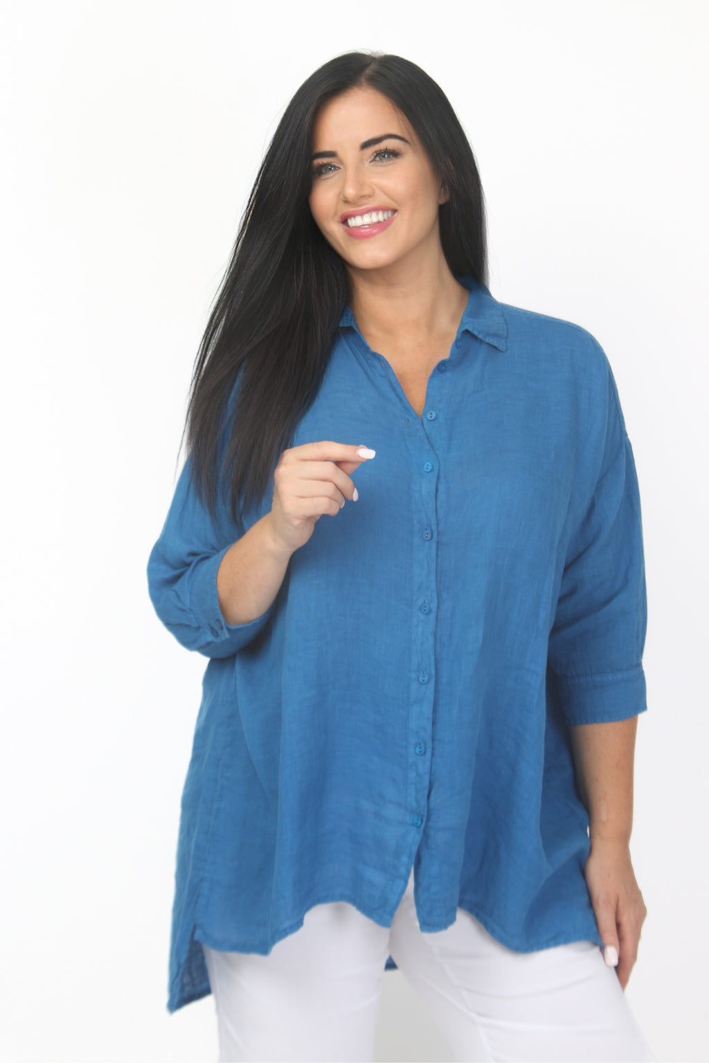 Grizas linen plain shirt - Cobalt