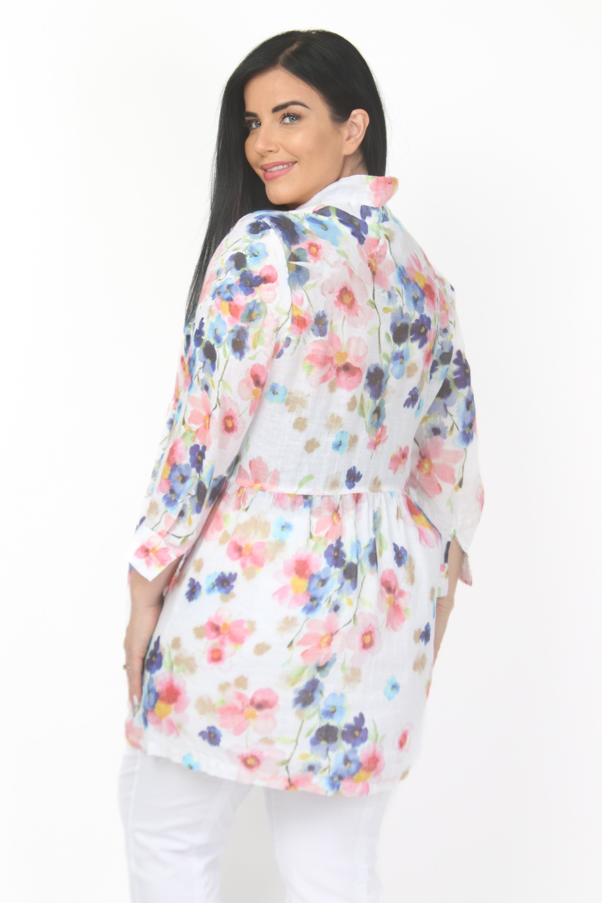 Grizas linen print tunic - Floral