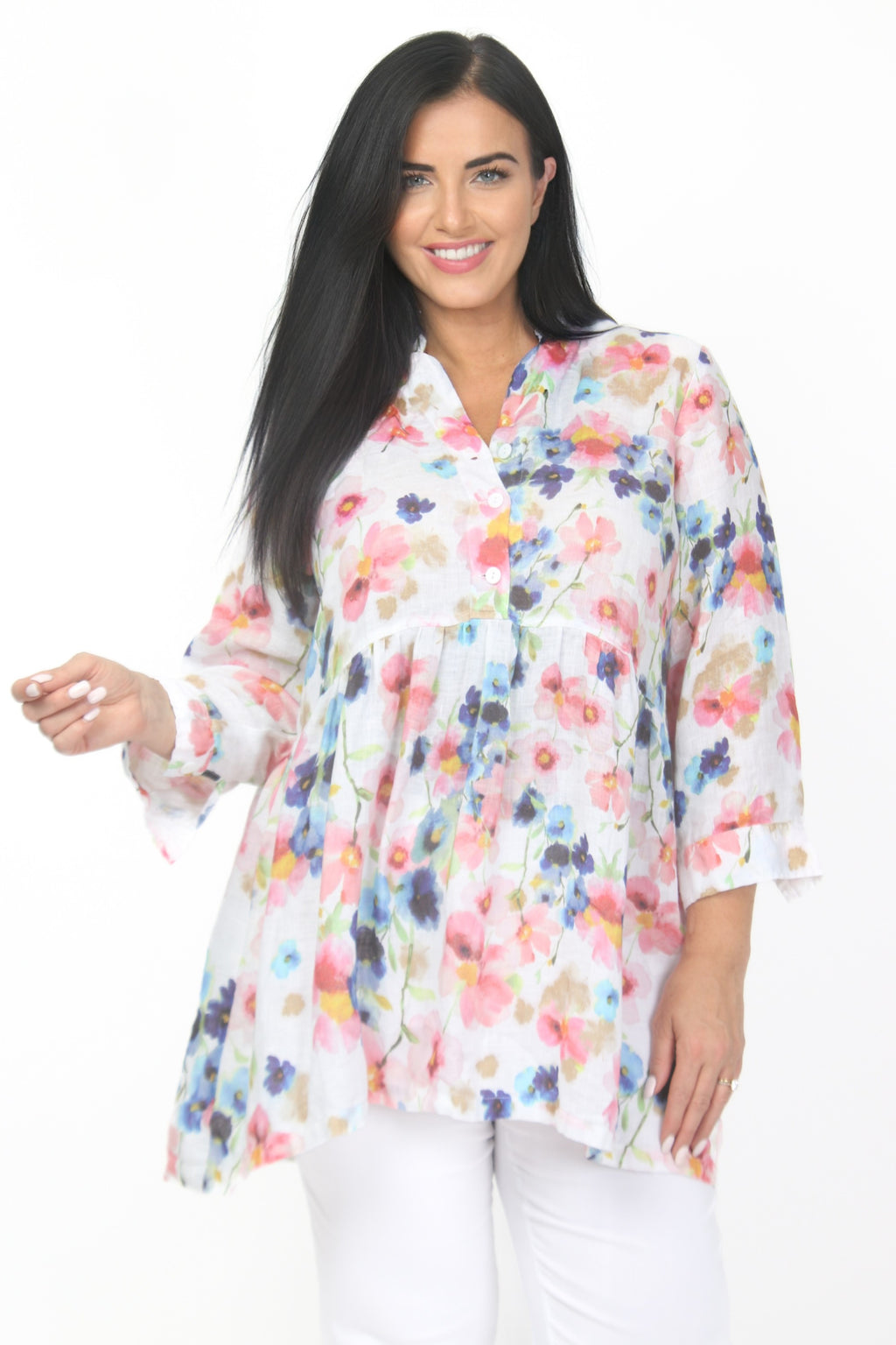 Grizas linen print tunic - Floral