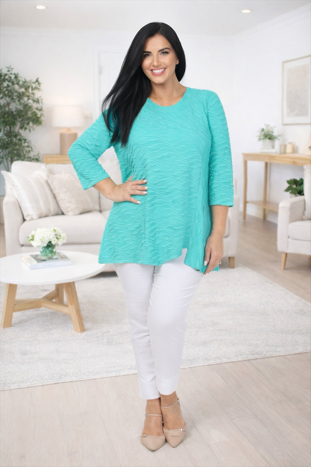 Pont Neuf Cam jersey texture tunic - Aqua