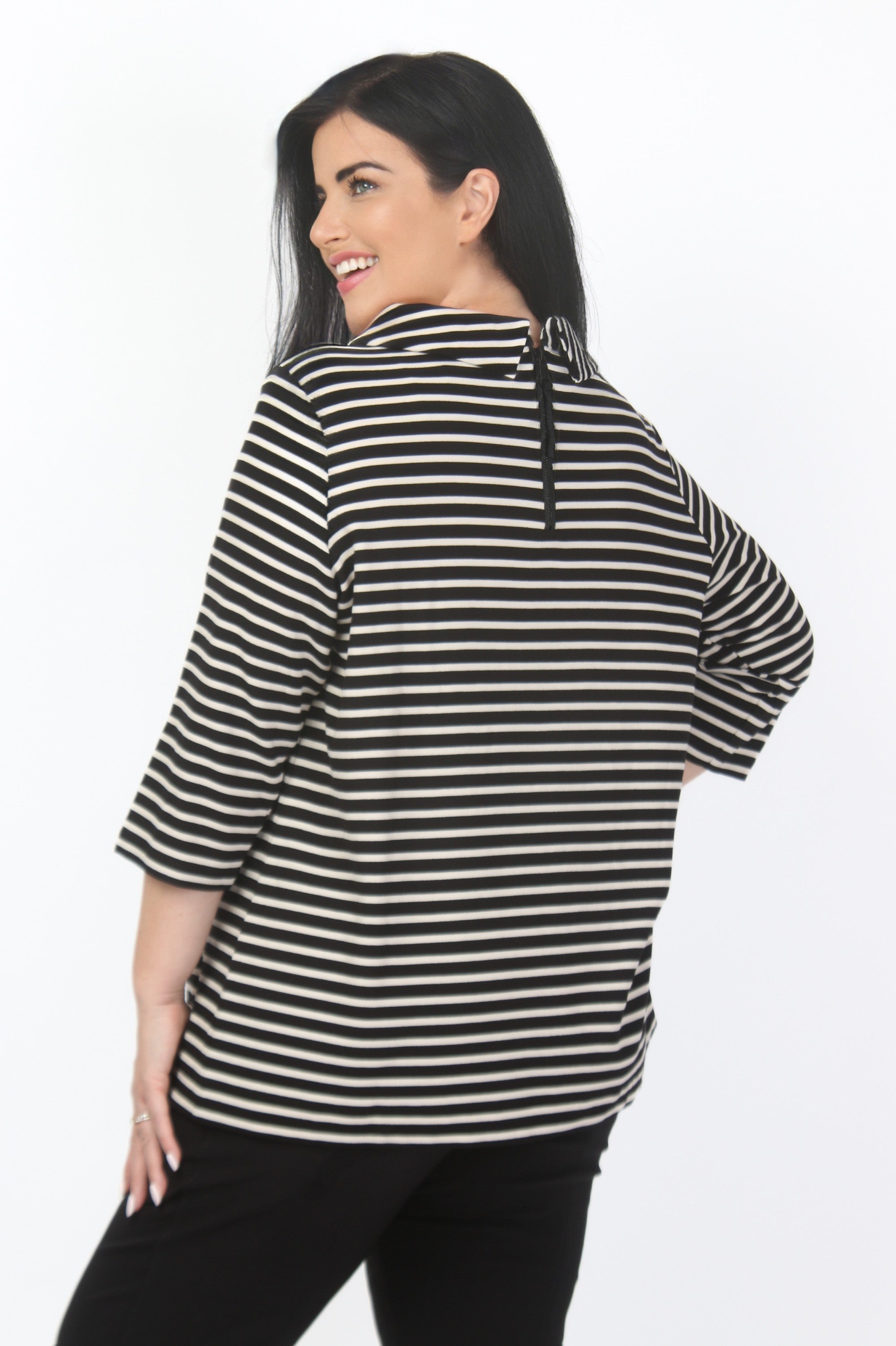 Via Appia Bardot stripe top - Black/Ecru