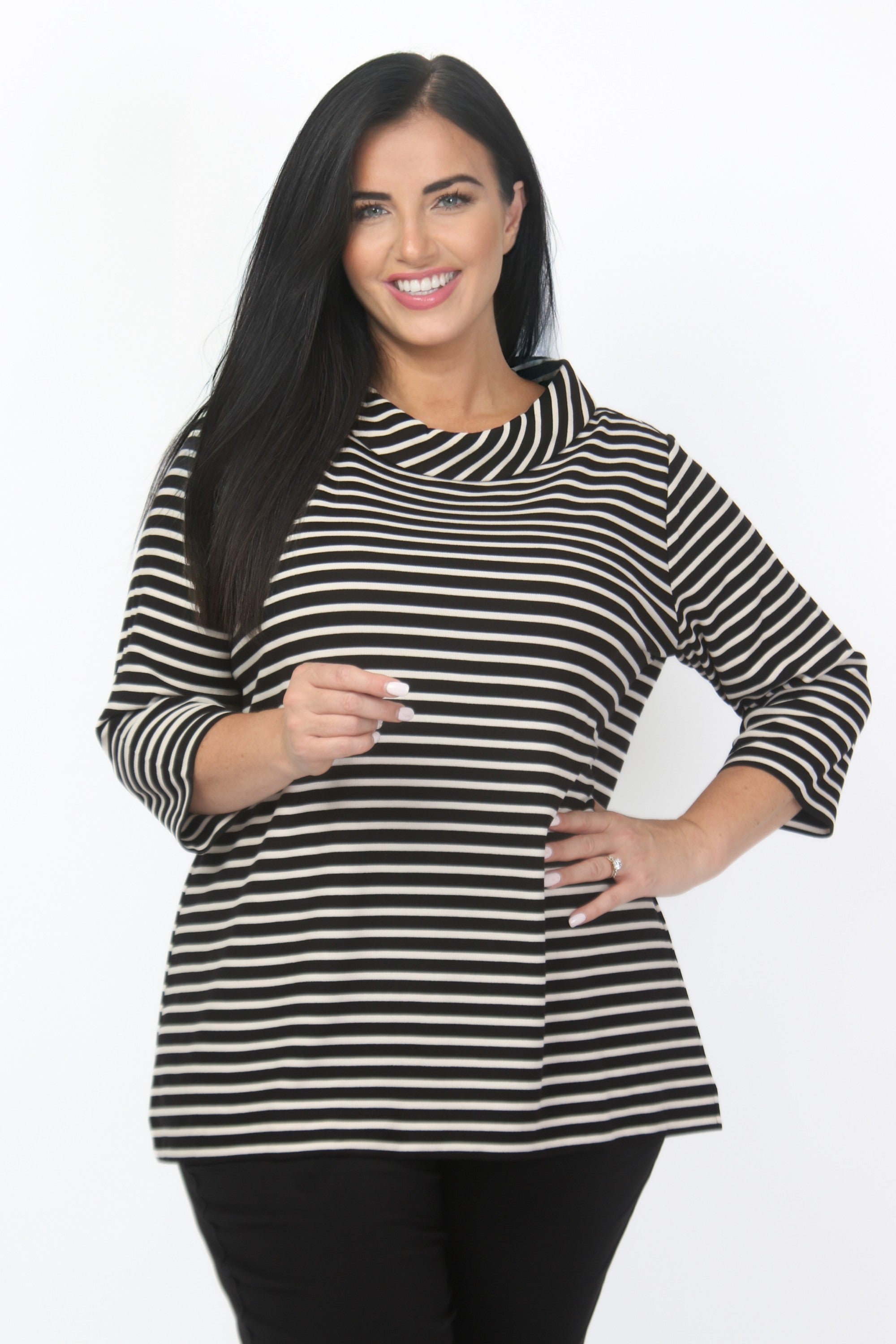 Via Appia Bardot stripe top - Black/Ecru