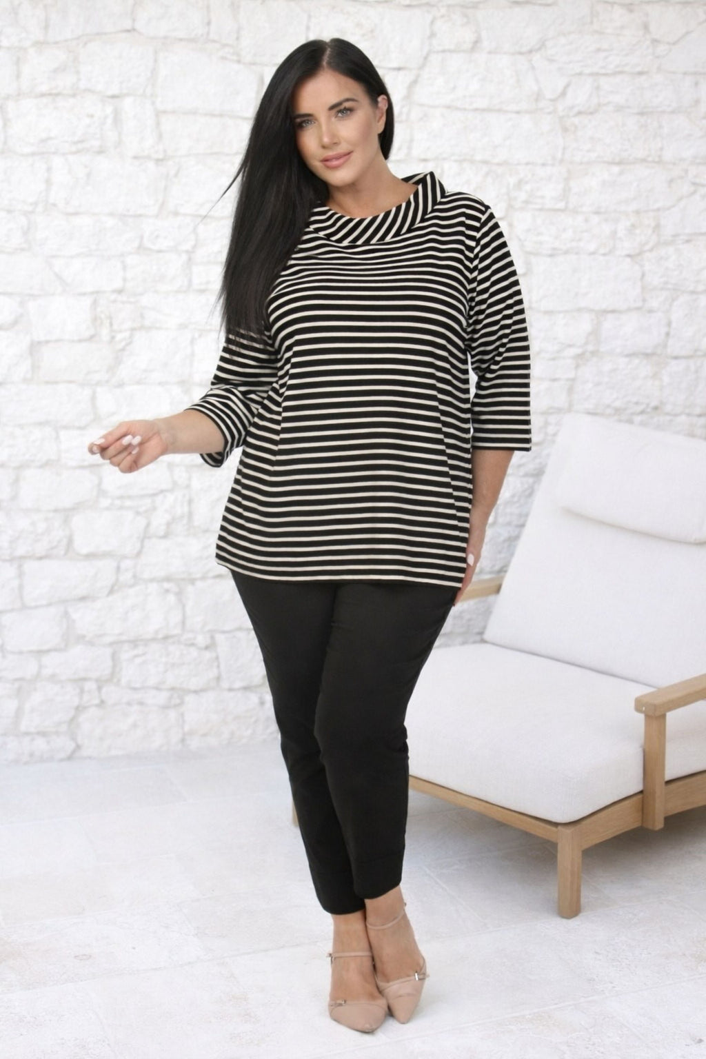 Via Appia Bardot stripe top - Black/Ecru