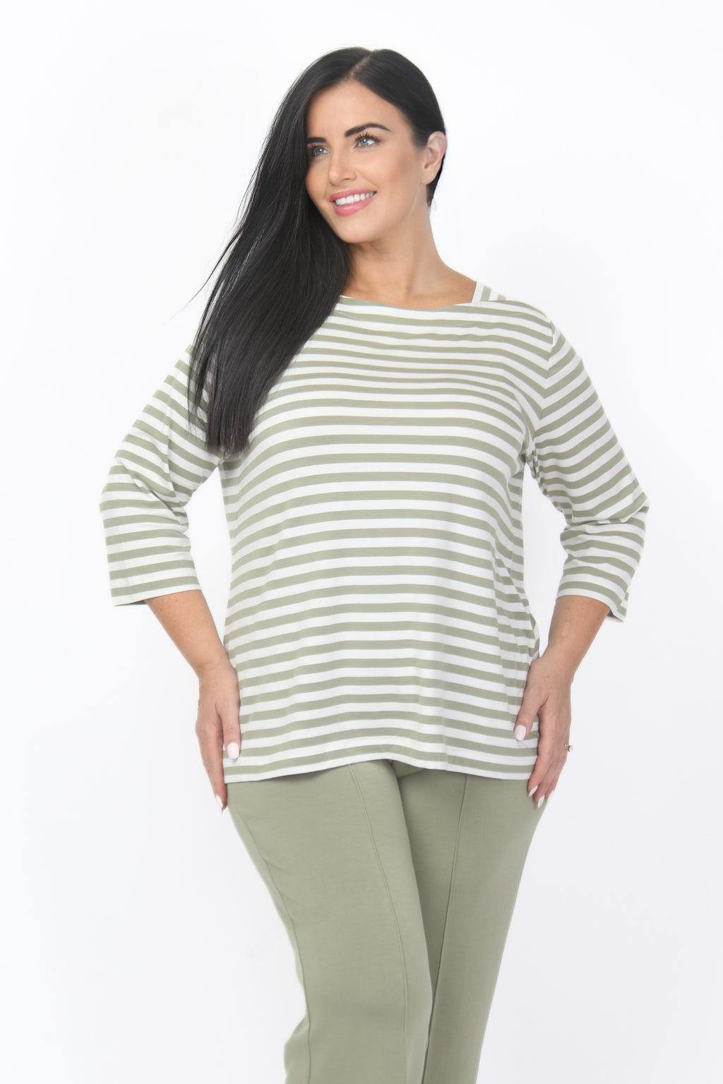 Via Appia jersey stripe tee - Olive