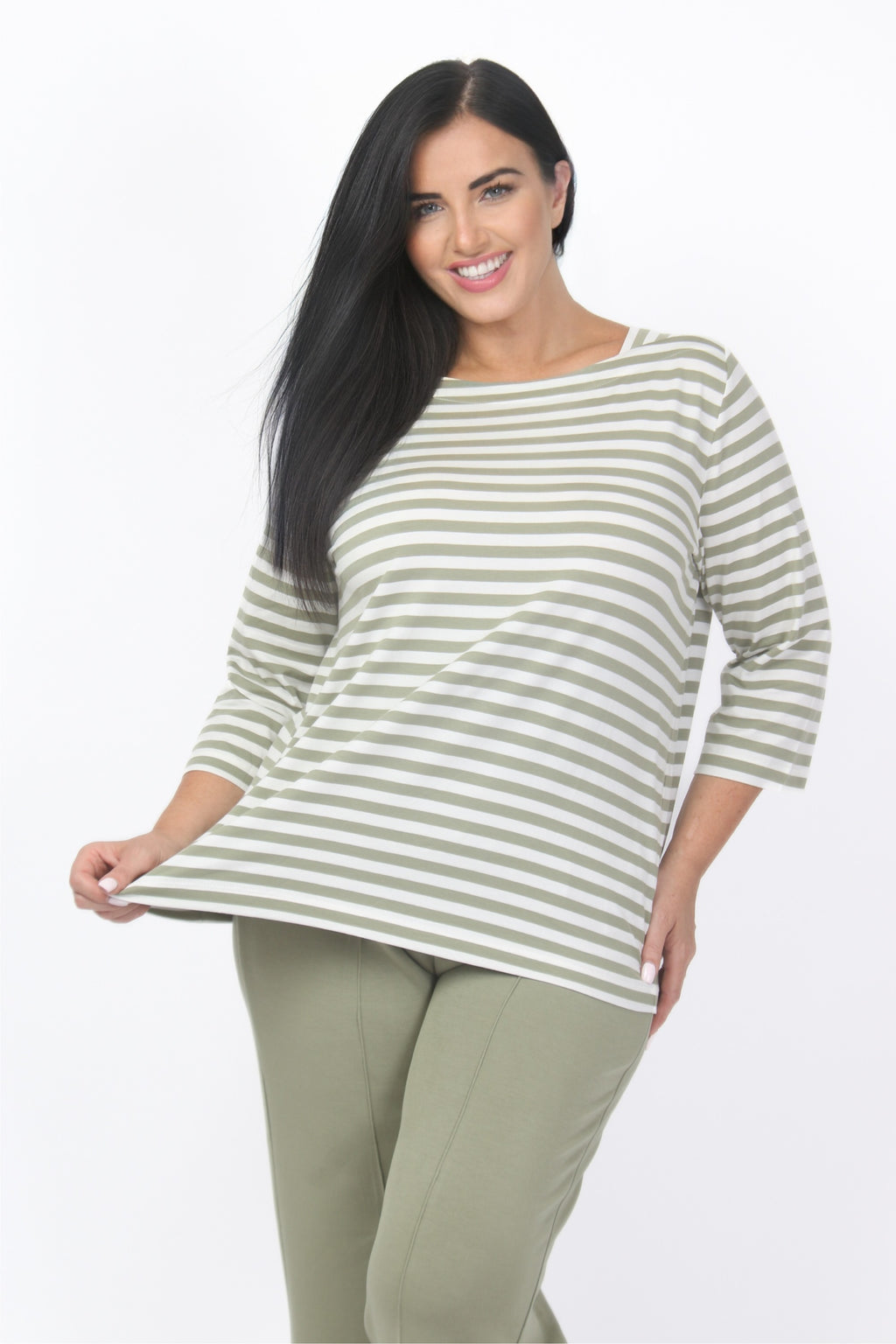 Via Appia jersey stripe tee - Olive